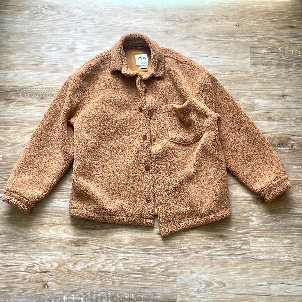 NWOT Zara fleece Sherpa jacket brown L-XL